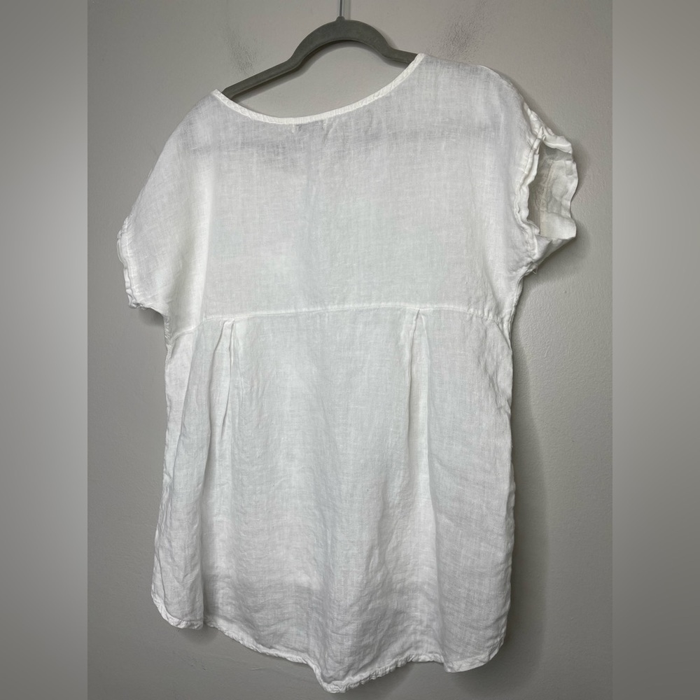 Terzo Millennio 100% Linen Floral Butterfly Embroidered Short Sleeve Top Medium - Picture 6 of 8